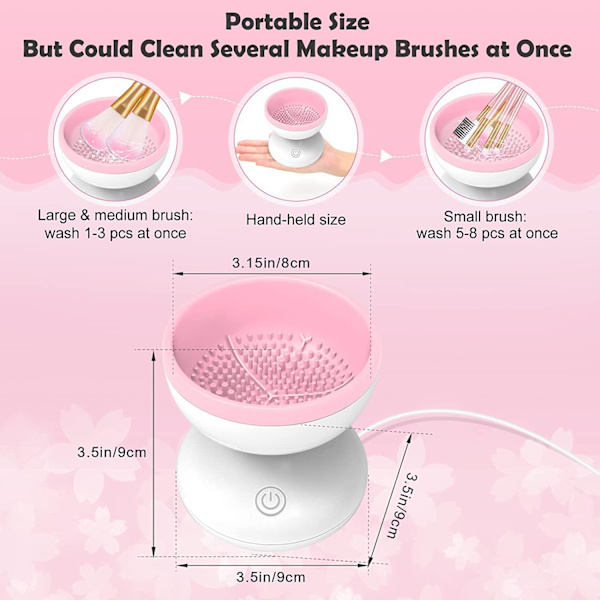 Sähköinen meikkisivellinpuhdistin, uusin malli, pesukone meikkisivellinpuhdistuskone, sopii kaikkiin kokoisiin siveltimiin, automaattinen linkouskone, meikkisivellin Beauty Blender -puhdistin (valkoinen + vaaleanpunainen)