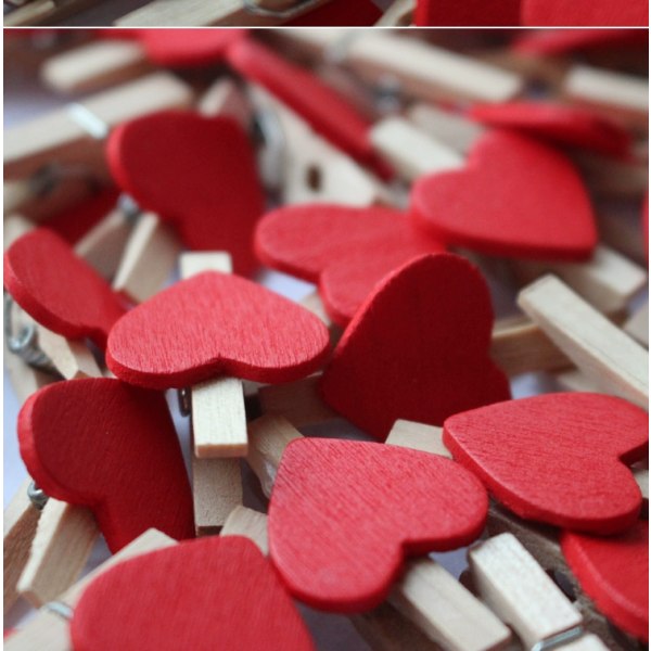 50 st/lot Rött hjärta Kärlek Träkläder Fotopapper Peg Pin Mini Klädnypa