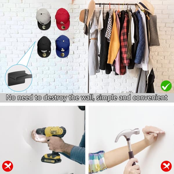Hat Rack Hat Hangers til væg 15 stk. Hat Organizer, Hat Racks til Baseball Caps, Ingen boring Hat Hooks Sort