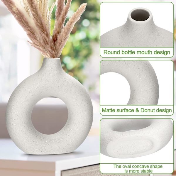 Dekorativ keramisk vase, mat beige vase, håndlavet tørrede blomster vase, Bei