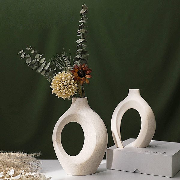 Keramisk vas, designvas, vit blomvas, modern bordsvasdekoration