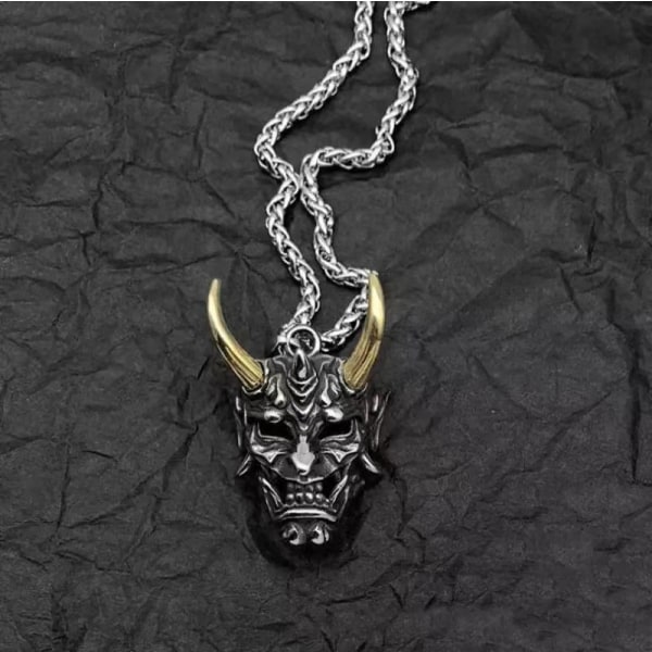 Skull Halsband för män, Golden Horn Skull Halsband, Gothic Demon Skull Head