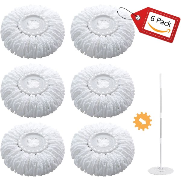 6-pakning Spin Mop-erstatningshoder for EasyWring, 360° roterende mikrofibermopp