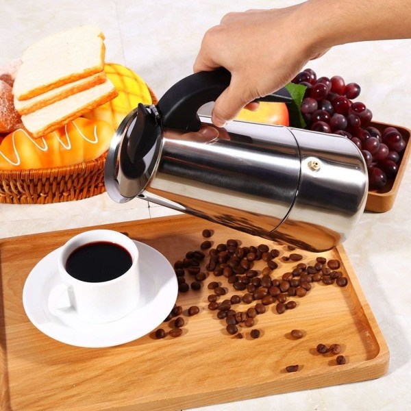 Italiensk kaffemaskin med rustfritt stålfilter Moka kaffekanne sølv 450