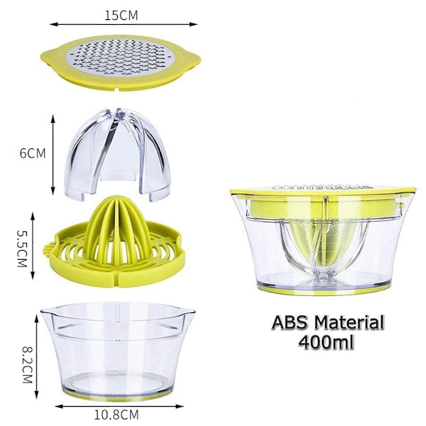 Monitoiminen käsikäyttöinen mehupuristimet, 4-in-1 mehupuristimet appelsiineille, sitruunoille, sitrushedelmille, kaiverrettu mittaus 400ml