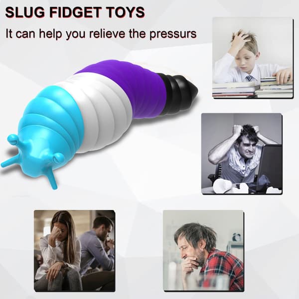 Fidget Slug Legetøj, 2PCS 3D Leddelt Klæbrige Stræk Sensoriske Legetøj, Fleksibel