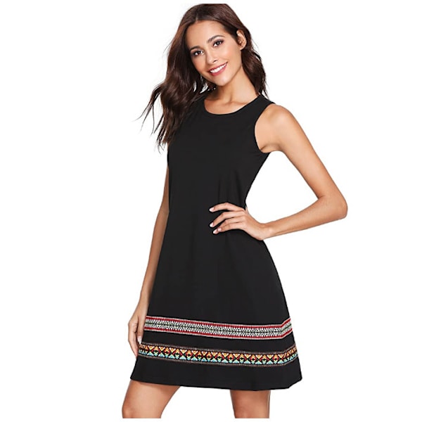 Dames Sommer Boho Ærmeløs Broderet Kant Løs Casual Tank Kjole xl B