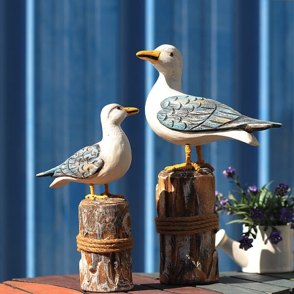 2 stk. Måkefigur Tre Nautiske Dekorasjoner Ornamenter Rusti