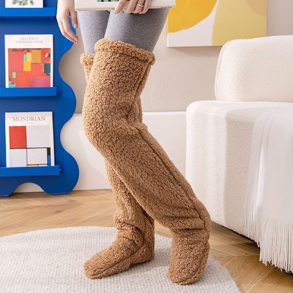 Dame Overknees Fuzzy Sokker Slippers Strømper Vinter Fluffy Lårhøye Bevarmere Plysj Sovesokker