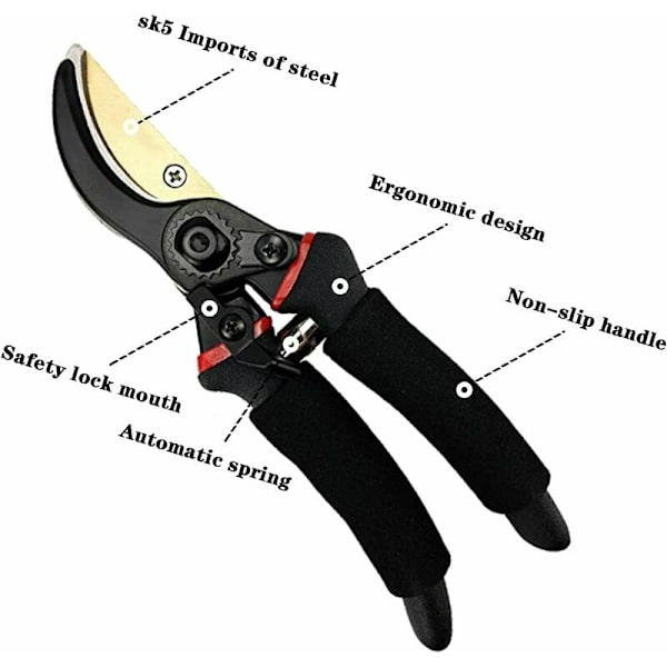 Trädgård Beskärning Sax, Anvil Pruner, Blom Sax Bypass Cutter Torr och Grön Trä 21CM Svart