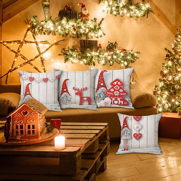 Jul Kuddfodral 45x45cm Set om 4 Juldekoration Kuddfodral Juldekoration för Inredning, Soffa, Sovrum, Vintersemesterpresent