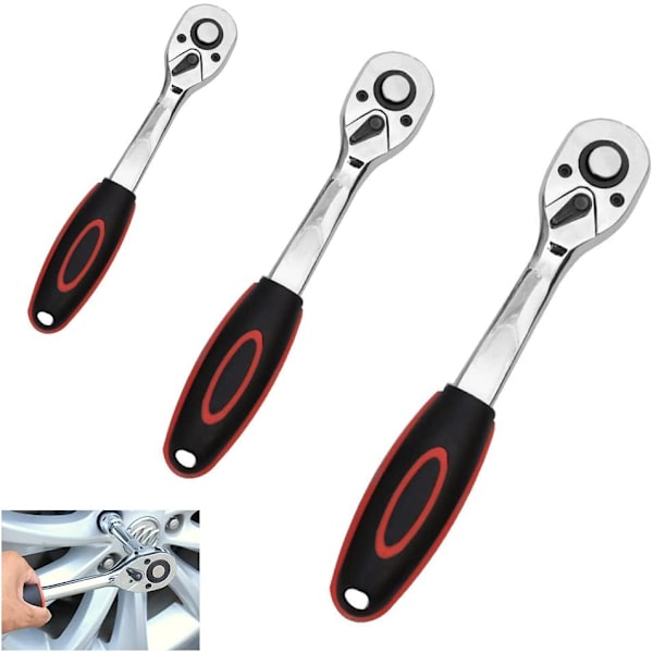 3 st vridmomentratschnyckel, 72-tandad vändbar vridmomentratschnyckel, försänkt backspaksreglage, snabbspänningsnyckel (1/2\"/1/4\"/3/8\")