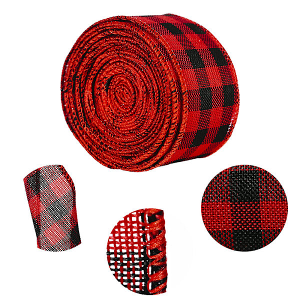 3 ruller Buffalo Plaid Burlap Wired Ribbon Weave Ribbon Trædekoration Udendørs