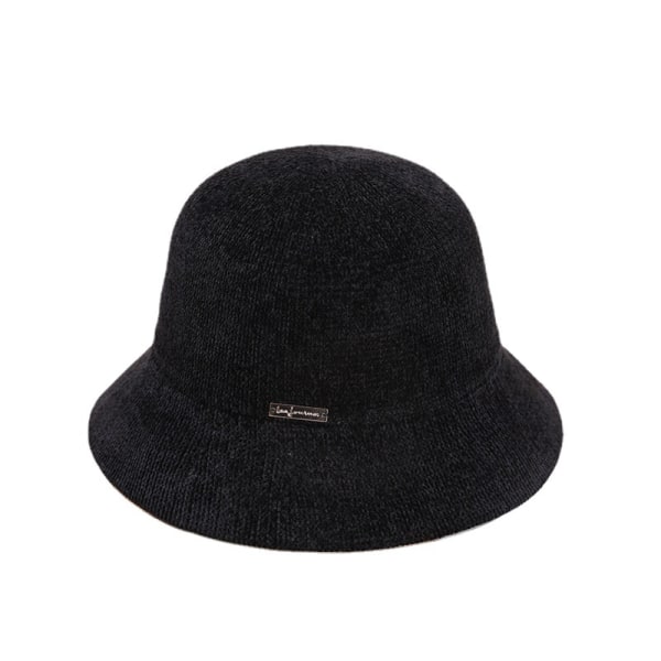 Kvinners varme ull Cloche hatt Solid vinter bøttehatter, svart