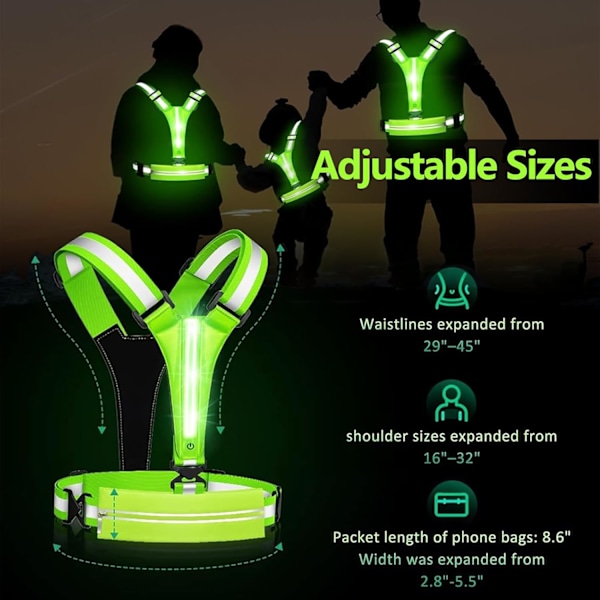 LED Löpning Reflexväst, Laddningsbar LED Cykel Reflexväst, Justerbar Reflexsele Unisex Fluorescerande Väst för Nattpromenader, Jogging