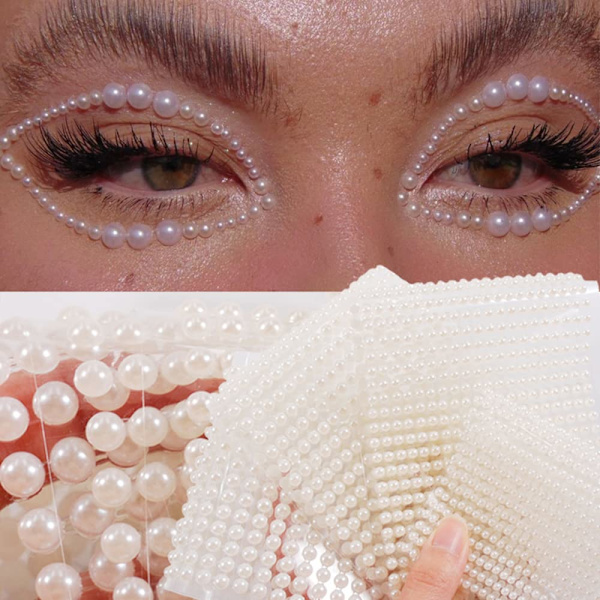 Hvide Perle Øjne Ansigt 3D Selvhæftende Negle Rhinestones Midlertidige Tatovering Ge