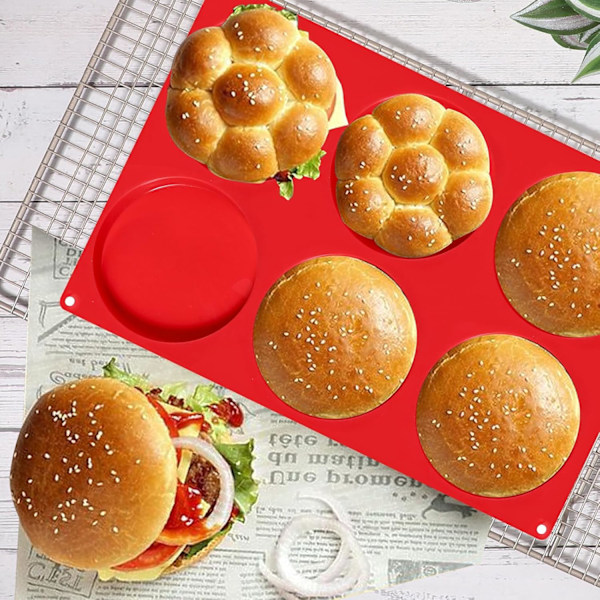 Set med 2 Burger Bun-formar i silikon, brioche-formar för hamburgare i form av en liten skiva, 29,8 * 17 * 1,8 CM