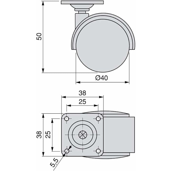 Sett med 4 møbelhjul 40 mm - Transporthjul med brems opptil 100 kg