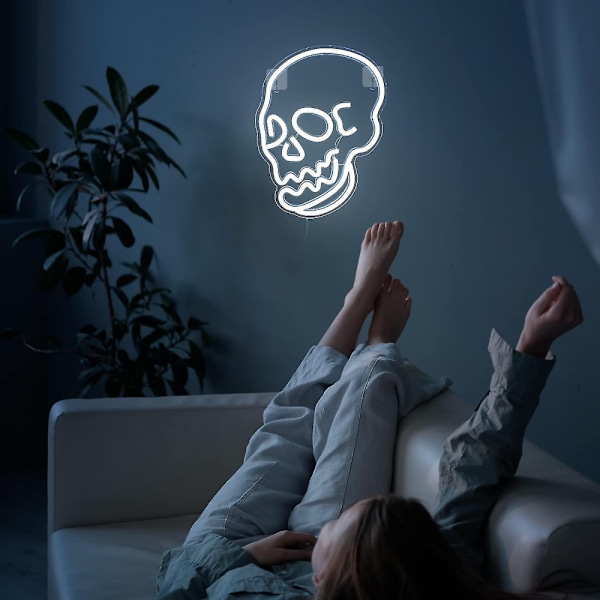 Hvid kranie neon skilt væg natlys cool neon skilt dekoration værelse soveværelse bar jul halloween fødselsdagsfest rekvisitter (1 stk)