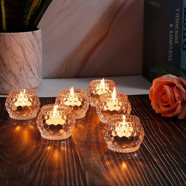(6 st) Runda kristall-tealight-hållare, heminredning, festbröllop