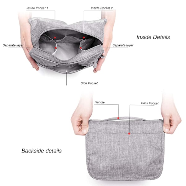 Unisex Basics Small Hanging, Travel Toiletry Bag Organizer, Shower Dopp Kit, Make Up Bag (Grey)