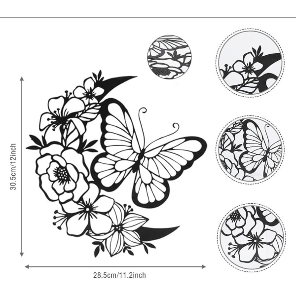 Metall Butterfly Veggkunst Blomsterskulptur, Svart Blomster Veggdekor Moderne Silhuett Jern Ornament Vegg Hengende Metall Ornament Veggdekorasjon Blomst for Soverom Stue (11.2X12in)