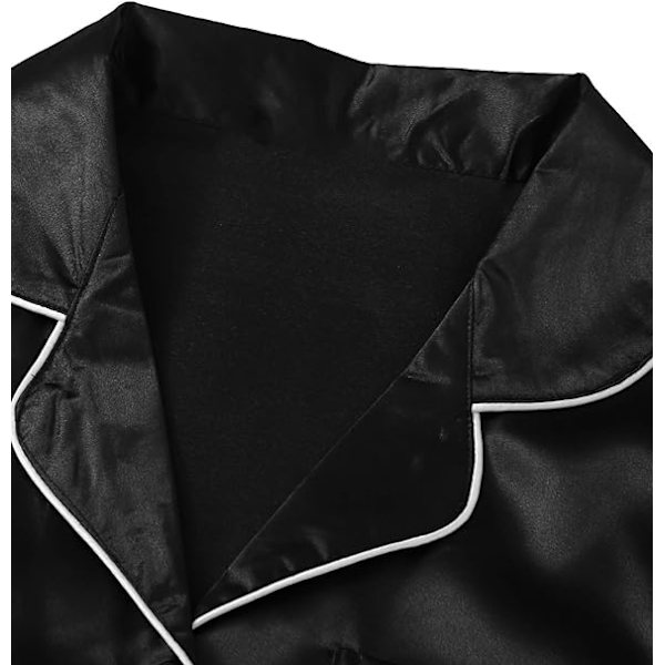 Kvinnors kortärmad nattkläder knapp ned satin 2-delad pyjamas set blå XL