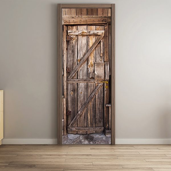 Trompe l'Oeil Dør Vægklistermærke - Gammel Træ Trompe l'Oeil Dørklistermærke - Dekorativ Vægklistermærke - Dørklistermærke - Dørplakat - Vægklistermærker (77x200