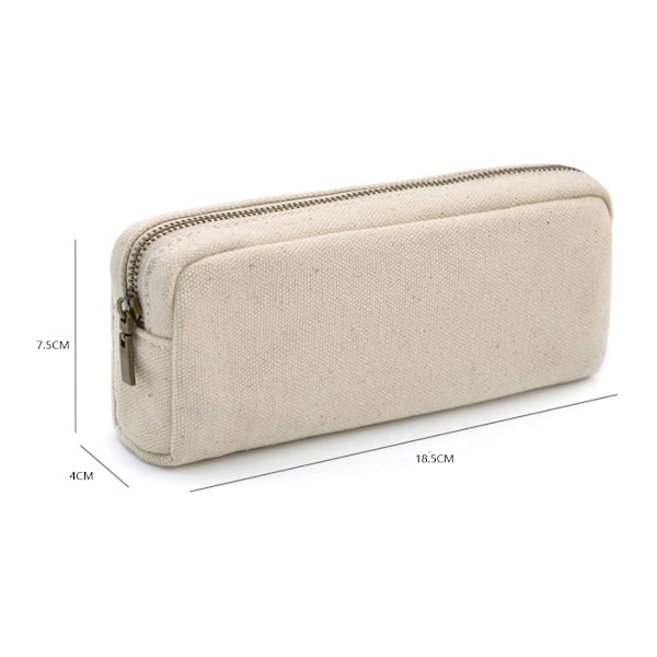 Pennfodral i canvas, stort pennfodral, sminkväska i canvas, hållbar kontorsorganisatör - Beige 18,5*4*7,5CM