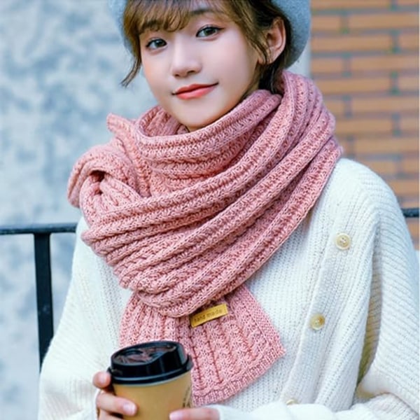 Vinter Chunky Knitted rosa Halsduk Mode Solid Färg Mjuk Varm Lång Halsdukar