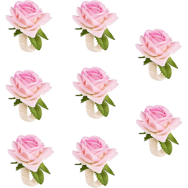 Serviettringsett Blomsterserviettholderringer Kunstige roseserviettringer Burlap Cord Serviettspenne Håndlaget Faux Rosa Serviettsløyfe Bionisk Blomst