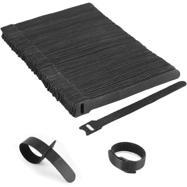 Kabelbindare, Svart Justerbar Återanvändbar Självhäftande Kabelbindare (100 Stycken 150 x 12 mm)