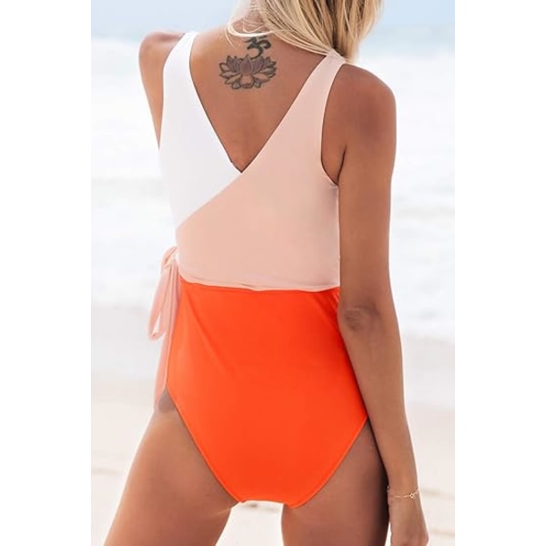 Women's One Piece Swimsuit, Wrap Color Block Tie Side Swimsuit