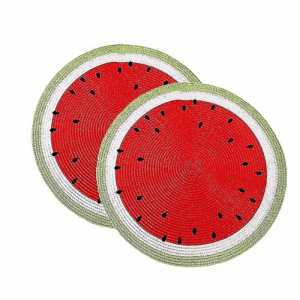 Woven Round Western Food Mat, Heat Insulation Pad, Table Mat, Eco-friendly Plate Mat, Bowl Coaster, European Watermelon Shape -2 pieces