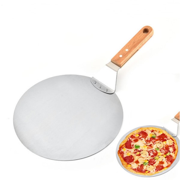 pizzaskyffel, rund pizzapaddel med trähandtag och rostfritt stål