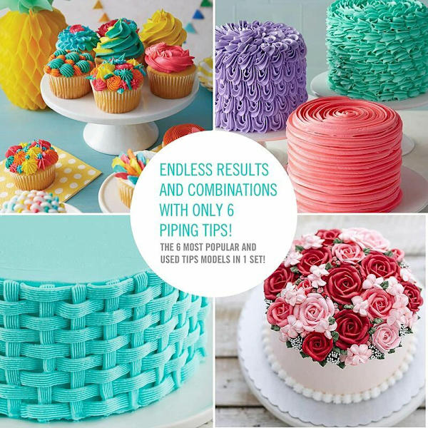 Sett med 6 store profesjonelle konditorsprøytetupper for dekorering av kaker og cupcakes