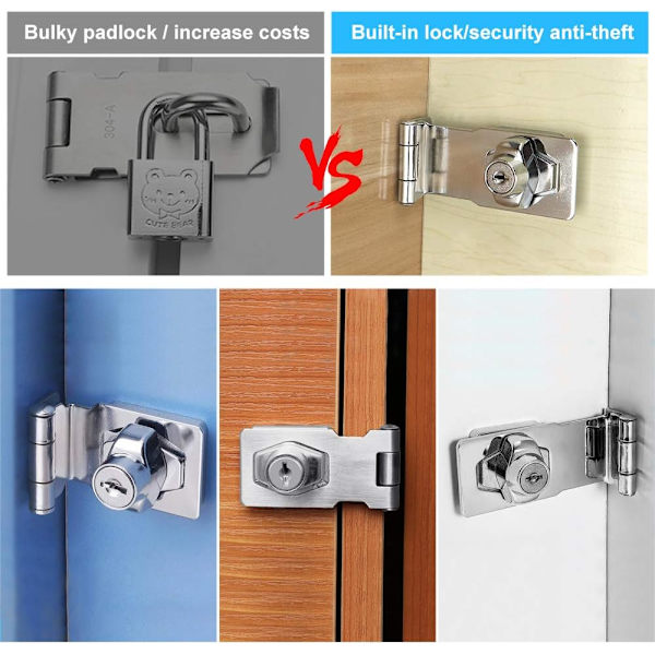 Zink Alloy Hasp Lås Hængelås Låsning Hasp med Nøgle og Skruer 3 Tommer Lås