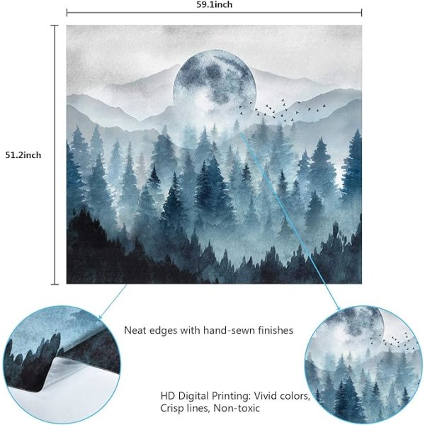 Misty Forest Tapestry Foggy Mountain Tapestry Magical Tree Tapest