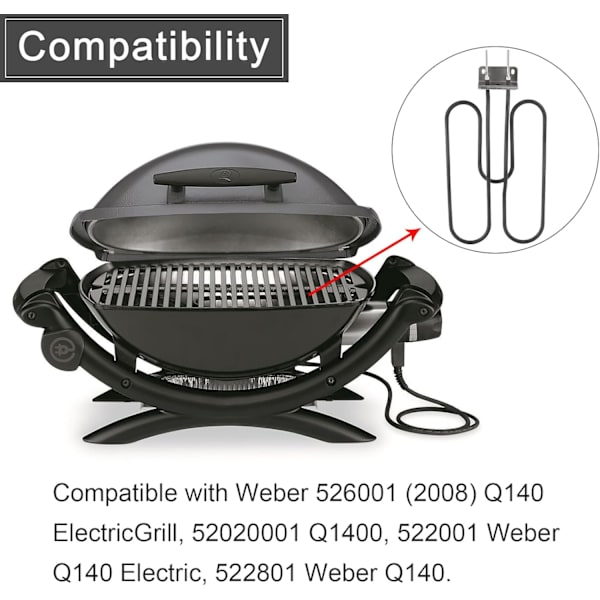 Elektrisk grillvärmare kompatibel med Weber 66631 Weber Q140 Q1400, ersättningsvärmare för grillar, värmerör