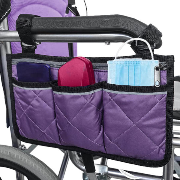 Rullstolsväska, Säker Rullstolsförvaringsväska, Rullstolsväska med Reflekterande Remsa, för Rullstolar, Barnvagnar, Mobilitetsfordon, Rollatorer (Lila)