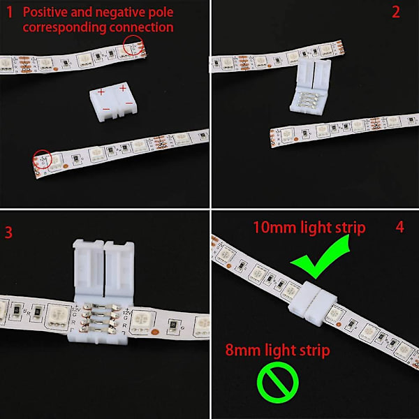 10 st L-typ 4-stifts LED snabbkoppling, för 10 mm breda SMD 5050 RGB (vit)
