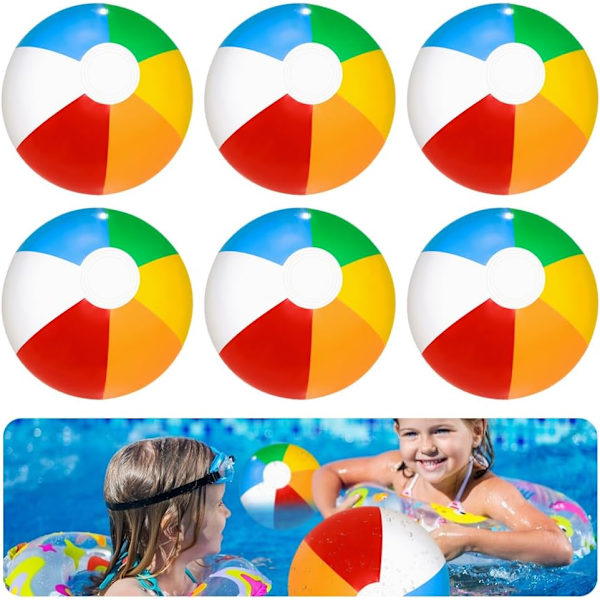 6 st strandbollar, uppblåsbara poolbollar, uppblåsbara regnbågsbollar, strandbollar för strandspel utomhus poolleksak fest sommar