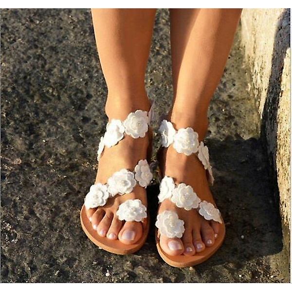 Kvindernes Bryllup Flade Sandaler, Hvide Blonder Sandaler, Strand Sandaler