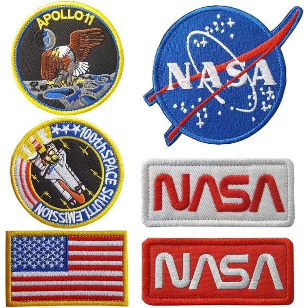 6 stykker NASA Shape Broderet Patch Iron On Patch/Sy On Badge til Astron