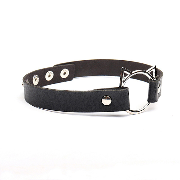 Choker O-ring CAT Kat Kitty Øre Sort PU Læder Kawaii Anime Sort