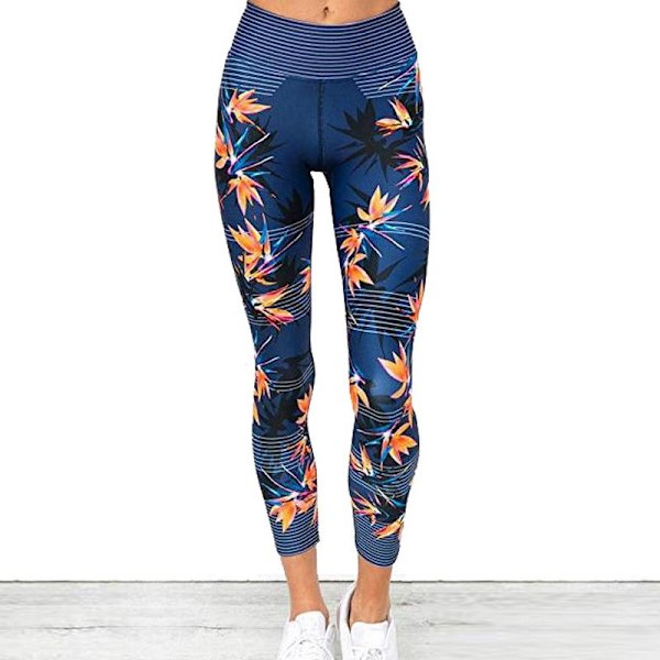 Yoga byxor dam fitness sport leggings randiga tryck elastiska gym workout