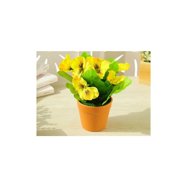 Konstgjorda krukväxter, konstgjord blomsterdekoration, små konstgjorda växter med krukor, 16*7*7,5 cm (gul)