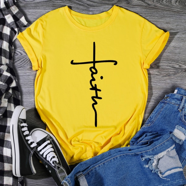 Gul T-shirt, Kvinders sommer afslappede bogstaver trykte korte ærmer grafik