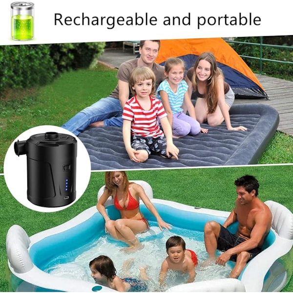 Elektrisk Luftpumpe, 4 KPA Elektrisk Pumpe Oppblåser Deflater, 300L/Min Bærbar Elektrisk Luftpumpe for Oppblåsing og Deflatering av Luftmadrasser og Bassengholder