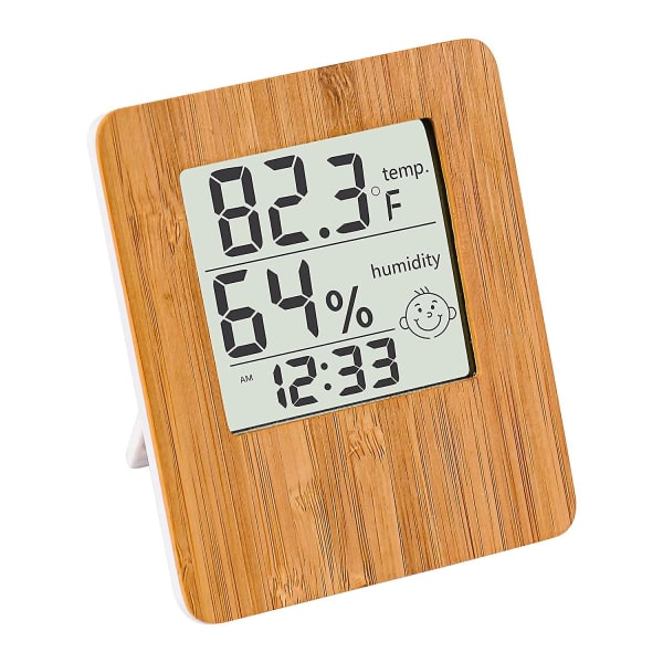 Fugtighedssensor Hygrometer Indendørs termometer-ur Dekorativt bambuscifre